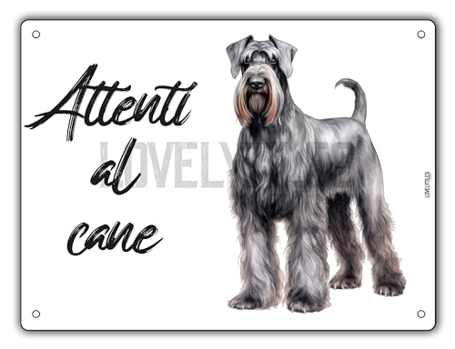 CARTELLO ATTENTI AL CANE IN METALLO, VARIE RAZZE, stampa UV, resistente alle intemperie, perfetta per uso esterno misure 15 x 20 o 20 x 30 (SCHNAUZER, 15 x 20)