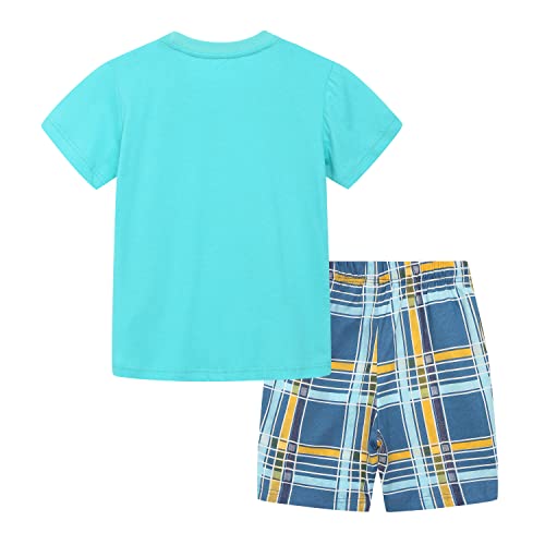 Image of HILEELANG Toddler Boy Summer Short Clothes Sets Cotton Crewneck Tees Shorts Pocket Adjustable Knite Shorts Playwear Sets