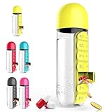 Bottiglia d'Acqua 2 in 1 con Portapillole Integrato, Organizzatore Settimanale da 7 Scomparti, Bottiglia d'Acqua 600ml con Organizzatore Settimanale Integrato per Medicine, Integratori e Vitamine