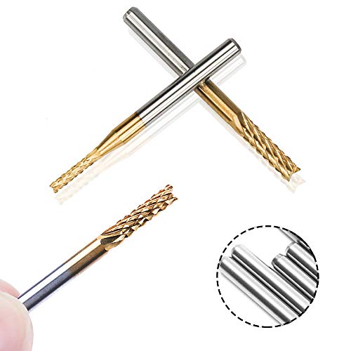 Mesee 10Pcs Titanium Coat Carbide End Milling Engraving Bits, 1/8 inch Shank CNC Rotary Burrs Bit Set for PCB SCM Circuit Board Plastic Fiber Wood Rotary Drilling Tool Accessory, 0.8mm-3.175mm