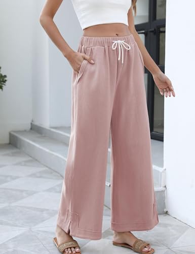 Image of Athlisan Womens Baggy Wide Leg Palazzo Pants Casual Loose Drawstring Elastic Waisted Lounge Trousers with Pockets