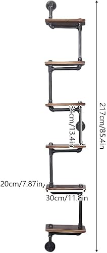 Miniatura 3 de YIYIBYUS Estante flotante de madera y tubo de hierro rústico industrial de 6 niveles, estante de escalera multiusos para artículos decorativos, sala