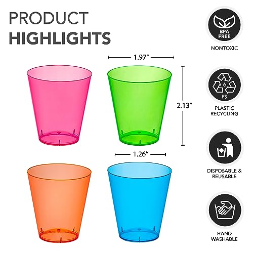Party Essentials Copos de plástico rígido de 59 ml, 40 unidades, neon sortido