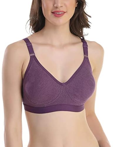 Image of SKDREAMS Blue & Brown & Purple-32D Cotton Blend Seamless Non Padded Non-Wired Full Coverage Pack of 3 Women T-Shirt Bra Combo