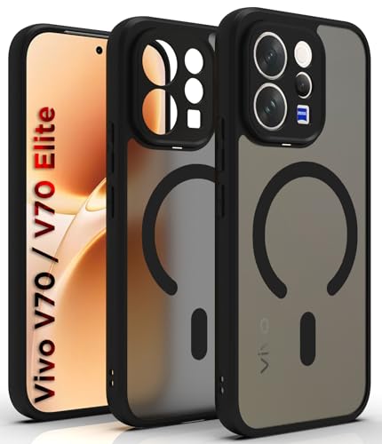 Image of RIGGEAR Shockproof Sleek Hybrid Armor Magnetic Back Cover Case Compatible with MagSafe Accessories for Vivo V70 / V70 Elite 5G (Smoke Black Matte PC + Black TPU Bumper)