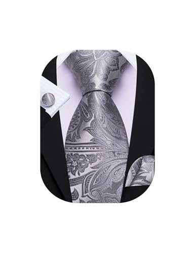 Image of Barry.Wang Men Tie Set Paisley Silk Necktie Pocket Square Cufflinks Formal Wedding Business Party