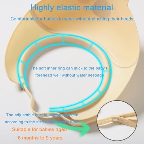 Image of Baby Shower Cap - Waterproof Bath Visor for Toddlers 1-3 Years, Extra Soft Silicone Hair Washing Hat for Kids, Keep Water Out of Eyes (Khaki)