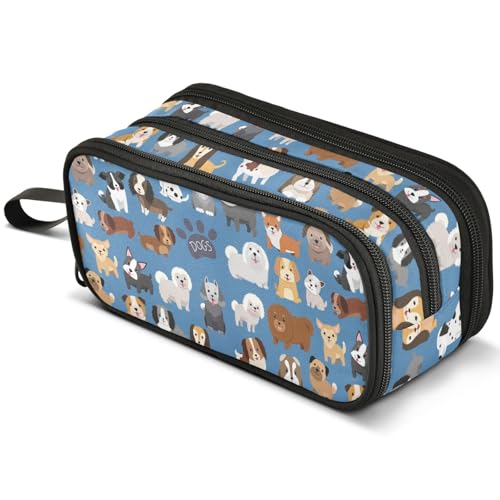 Image of Mnsruu Cute Dog Puppy Pencil Case Large Capacity Pen Pouch Pencil Bag with 3 Compartments Pen Holder Organizer Stationery Bag for Girls Boys and Adults