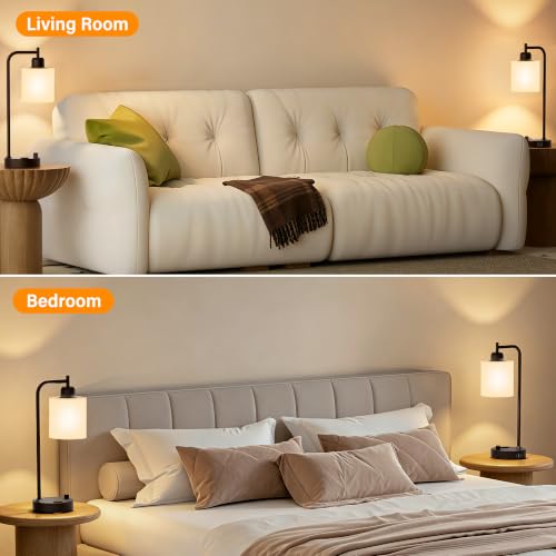 SIBRILLE Industrial Table Lamps with Linen Shade, Set of 2 Fully Dimmable Bedside Lamps with USB A+C Ports and Outlet, Brown Nightstand Desk Lamps for Bedrooms Living Room Office, 2 LED Bulbs Included by SIBRILLE - Used condition - Image 8