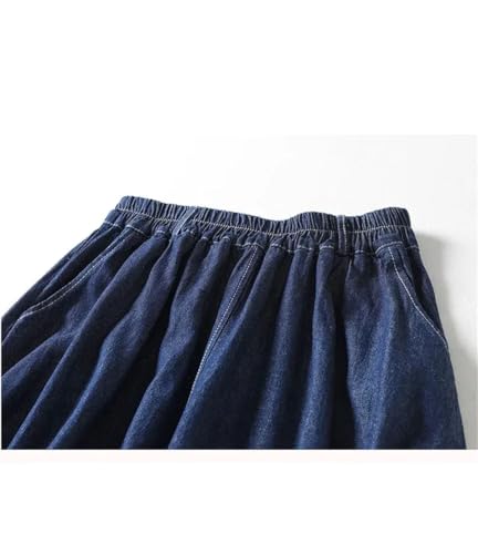 Women's Casual Plus Size Denim Skirt Elastic Waist Midi Length A- Line Skirts4