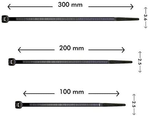 Aunly 300 Pack Cable Ties, Nylon PA66 Zip Ties for Home Office, Garden, Garage and Workshop, Multi-Pack Plastic Tie Wraps (100mm x 2.5, 200mm x 2.5, 300mm x 3.6) (Black)