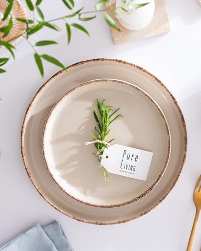 Image of Stoneware dinnerware set 6 persons Rustic 24 pcs - High quality Mediterranean stoneware dinnerware set - bowl and plate set - dinner service 6 persons - Pure Living dinnerware sets in beige