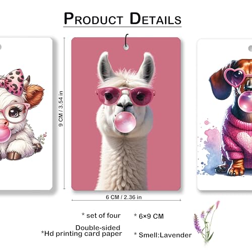 Image of Trendy Pink Animal Lavender Car Air Freshener, Funny Sheep Cow Tiger Dachshund Hanging Air Freshener 4 Pcs for Cars Closet Drawer Books, Cute Girly Car Accessories Mirror Decor for Women