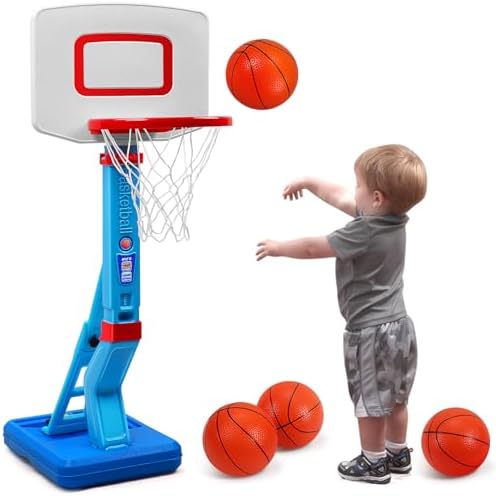 SUPER JOY Toddler Basketball Hoop- Mini Kids Basketball Hoops Toy for Indoor Outdoor- Adjustable Height Play- Portable Basketball Goal for Poolside- Game Sport Toys, for Baby Boys & Girls Age 3 4 5 6