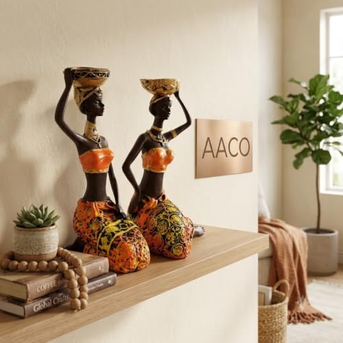 Image of Vibrant Beautiful Finish Uniquely Hand Crafted Home Decor African Tribal Women Art Piece (Sitting African Lady Set of 2)