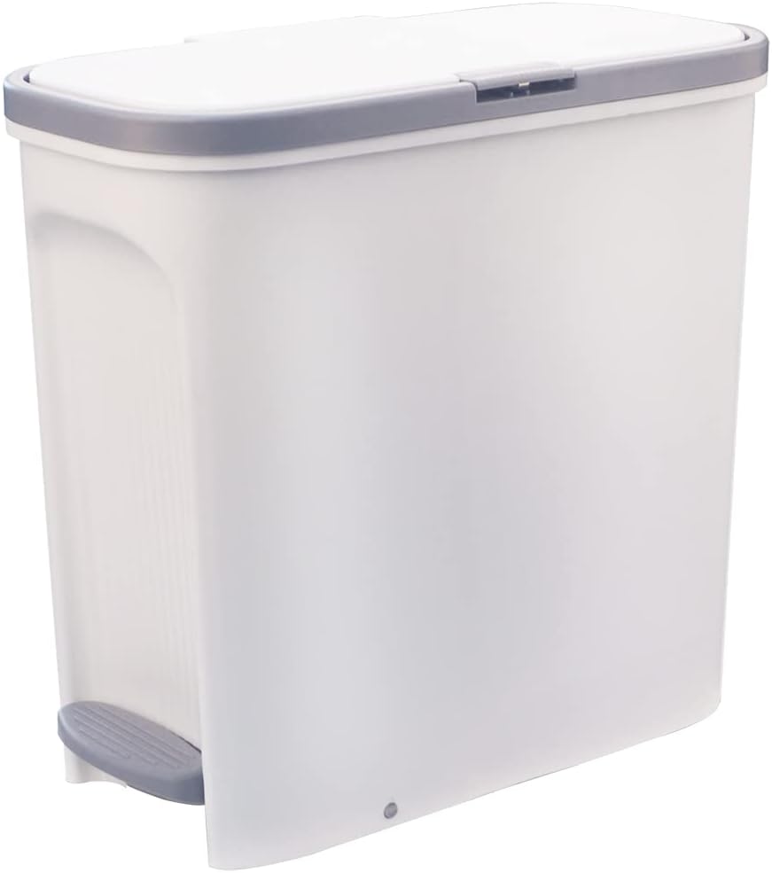 FeiscoSmall Trash Can with Lid,4 Gallon Trash Can with Foot Pedal and Press Type Lid,Small Bathroom Trash Can Wastebasket Garbage Container Bin for Bathroom Bedroom Kitchen Office (1, White)