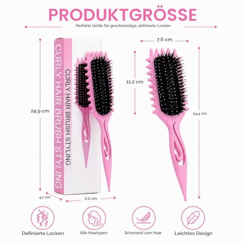 Lockenbürste Curly Hair Brush mit Wildschweinborsten,Stylingbürste (Rosa) – Ansicht 2
