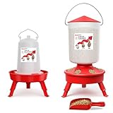 2-in-1 Chick Starter Set: 0.8 Gal Top Filling Feeder and 0.4 Gal Waterer with Adjustable Legs for Baby Chicks, Includes Scoop, Hanging Hooks, Anti-Drown Design (Red)