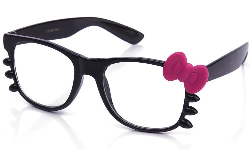 Kyra Women's High Fashion Rubber Touch Finish Kitty Cat Bow Clear Lens Glasses