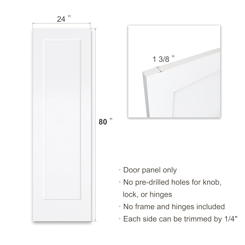 Image of BARNSMITH 24x80 in 1-Panel White Primed Molded Door Slab, Shaker Style Paintable Hollow Core Interior Door Panel, for Pocket, Swing, Sliding Door, Durable and Lightweight, No Assembly Required