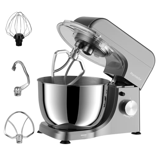 Parmedu Electric Kitchen Stand Mixer: 1000W 8-Speed Compact Tilt-Head Household Food Mixer - 4.5L 304 Stainless Steel Bowl with Cover & Egg Whisk & Dishwasher Safe Dough Hook & Flat Beater