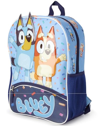 Fast Forward Bluey Kids Backpack - 16 Inch 3D Bookbag Preschool Elementary Backpack for School Girls & Boys with Front Pocket Bluey Light Blue