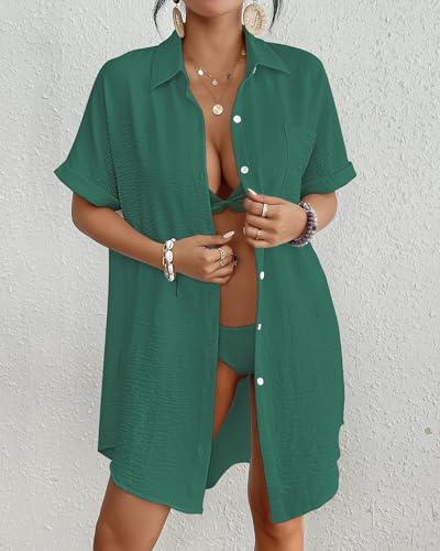 Image of Bsubseach Women Swimsuit Coverup Shirt Dress Button Down Bathing Suit Cover Up Beach Vacation Outfits