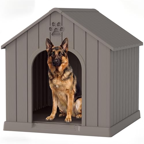 Fancyango Large Dog House for Medium to Large Dogs Sturdy Waterproof Doghouse for Indoor/Outdoor Use with Air Vents and Elevated Floor Easy to Clean and Assemble (Classic Grey 36.2L 38W 38H)