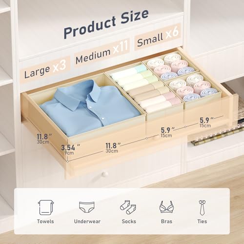 DIMJ Drawer Organizer Clothes - 20 Pack Closet Drawer Organizer Bins for Baby Clothes Storage, Fabric Dresser Organizer for Nursery Bedroom, Foldable Small Drawer Dividers for Underwear Socks - Image 3