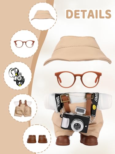 image for VVQUI 17cm Doll Clothes Set, Hat & Overalls & Shirt & Shoes & Glasses 