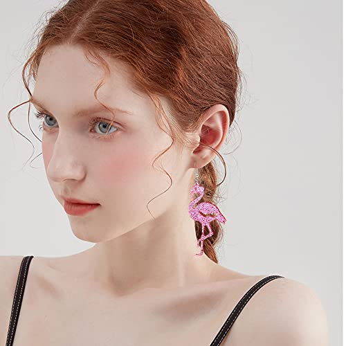 Cute Pink Flamingo Glitter Dangle Drop Earrings for Women Acrylic Animal Hook Fashion Jewelry Gifts4