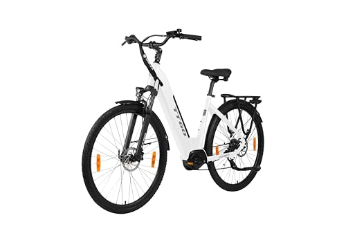 ttgo 28 Zoll Elektrofahrrad Für Erwachsene, E Bike mit 250W Motor 36V 20AH Akku 9 Gang Getriebe 25 km/h, Reichweite 110–130 km Für Herren und Damen Hydraulische Scheibenbremse, ZZ-28ST (Weiß)