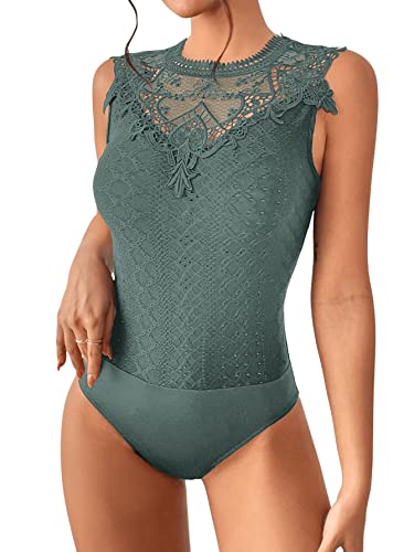 GORGLITTER Damen Spitzen Body Elegant Bodysuit Sommer Bodys Ohne Ärmel...