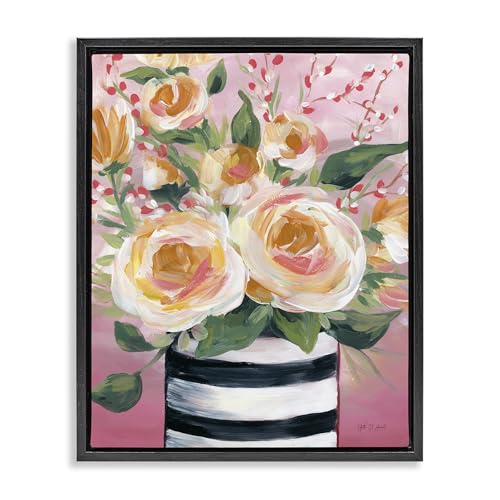 Spring Blooms Striped Vase Floral, 16 x 20 Inch Canvas in Floater Frame