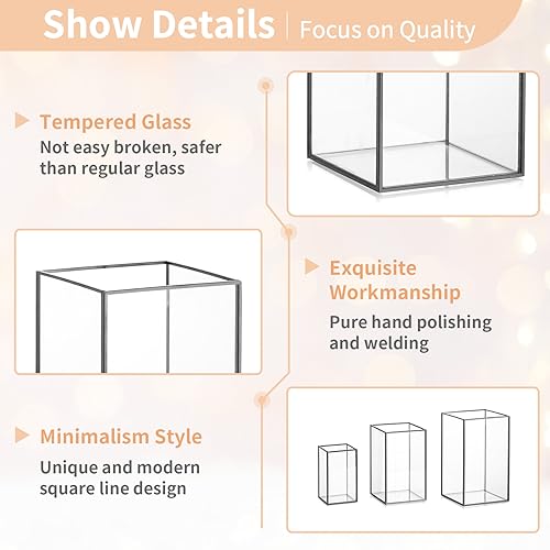 Nuptio B0CBVCSWRF Glass Hurricane Candle Holder: 3 Pcs Black Lanterns Geometric Pillar Candles Holder Decorative Lantern Centerpiece thumb #4