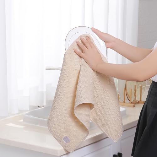 Image of Homaxy 100% Cotton Waffle Weave Kitchen Dish Towels, Ultra Soft Absorbent Quick Drying Cleaning Towel, 13 x 28 Inches, 18-Pack, Beige