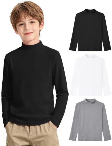 Image of Auranso 3 Pack Boys Turtleneck Long Sleeve Shirts Girls Kids Warm Tops