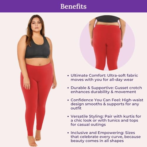 Image of Adira | Plus Size Leggings for Women | Plus Size Leggings for Women | High Waist | Ankle Length | Soft Cotton & Elastane Blend | Non-See-Through | Gusset Crotch Prevents Ripping