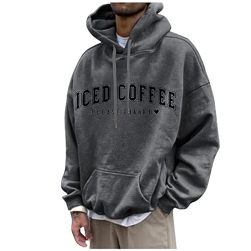 Hoodies for Men Long Sleeve Letter Graphic Print Hoodie for Mens Casual Oversize Fall Pullover Sweatshirt
