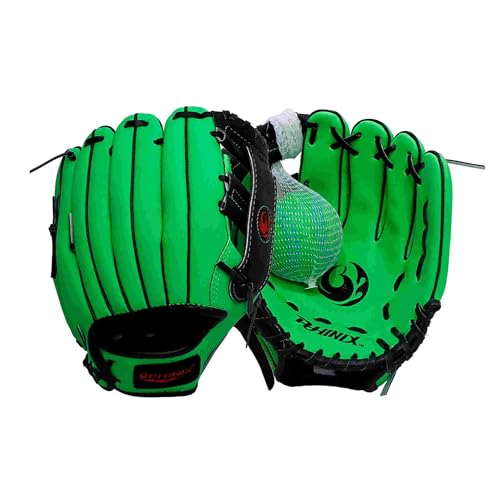 PHINIX 10' Baseball Glove Tee Ball Mitts and Soft Rubber Ball for Kids Beginner Play Training Right Hand Throw Green