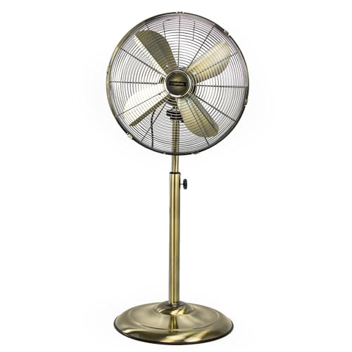 Status 16 Inch Standing Fan, Oscillating, 3 Speed, Adjustable Height, Antique Brass, Portable, Quiet Operation, For Living Room Bedroom (S16ASTANDFAN1PKB)