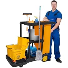 tonchean Commercial Janitorial Cart,3-Shelf Large Capacity Housekeeping Cart with 25 Gallon Vinyl Bag,Utility Cleaning Cart with Wheels for Business/School/Office/Janatorial,44.5" L x 22" W x 36.6" H