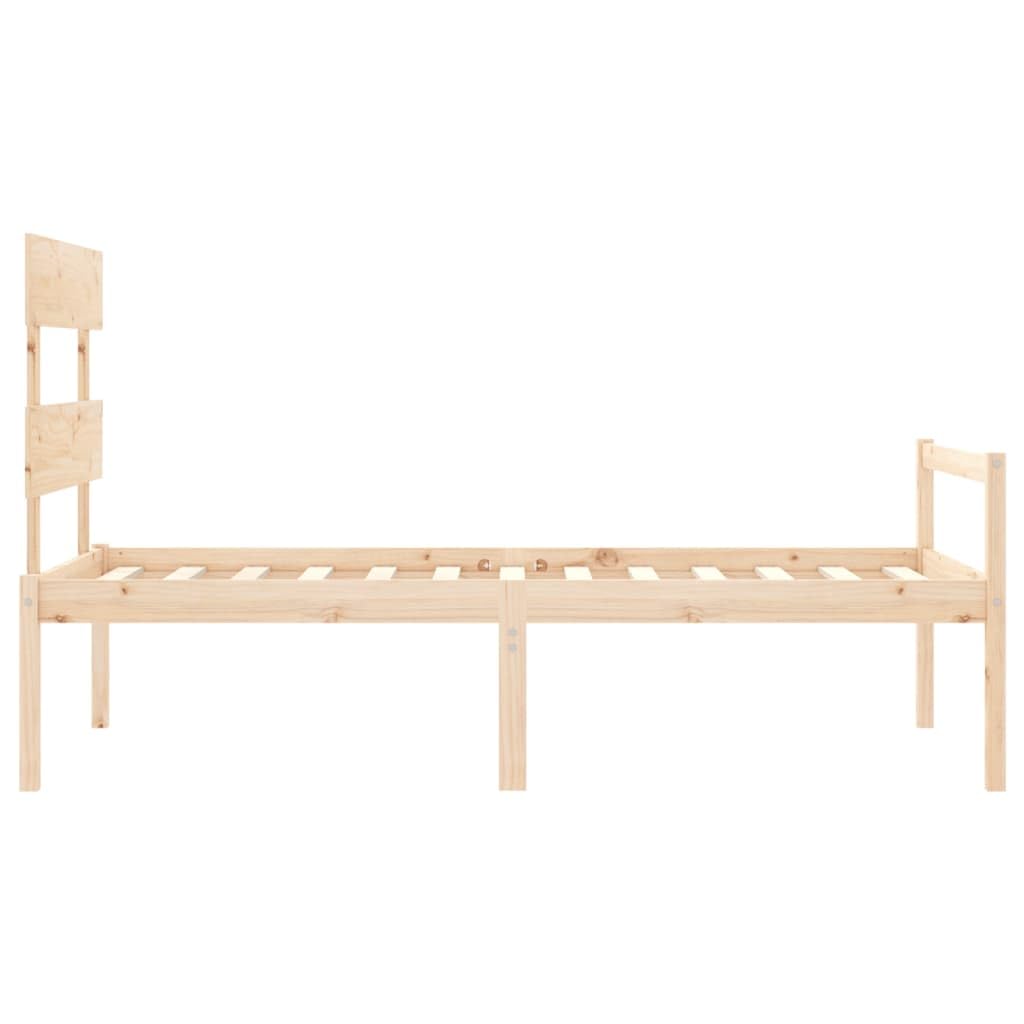 Massives Kiefernholz Seniorengerechte Sitzhöhe Standard 90x200 cm Braun | Seniorenbett mit Kopfteil Massivholz 90x200 cm Kiefer Bettgestell mit Stauraum für Senioren