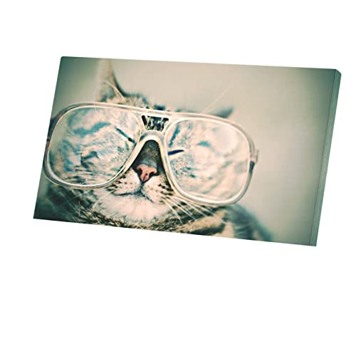 Toile imprimée chat tigre à lunette grand format 107 x 60 cm déco murale