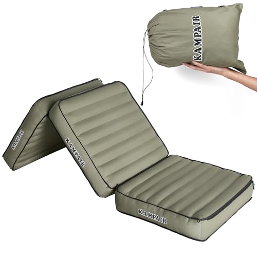 Image of Detachable Tri Folding Sleeping Pad for Camping, Ultra-Thick 5.5 Inch Air Mattress, Quick Inflate, Zipper Design for Detachment, Machine Washable, Family Pad for Camping & Traveling, Green