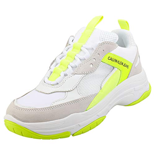 Calvin Klein Jeans Maya Femmes Blanc/Fluorescent Jaune Basket-UK 7 / EU 40