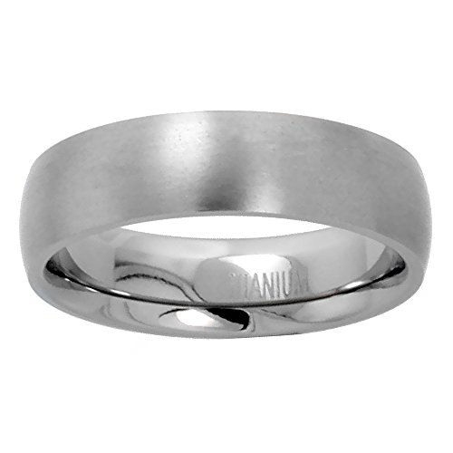 Sabrina Silver 6mm Titanium Plain Wedding Band/Thumb Ring Domed Comfort-Fit Matte Finish 5/16 inch Size 11
