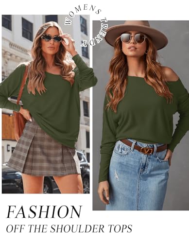 Image of Aifer Women's Off The Shoulder Tops Sexy Long Sleeve Shirts Oversized Fashion Casual Batwing Sweaters Pullover Tunic Tops