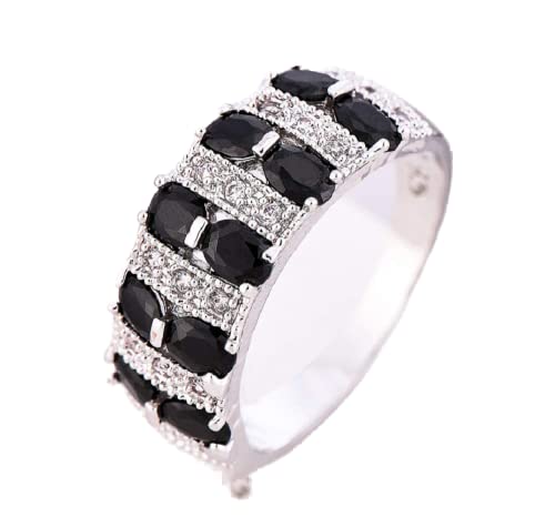Yaya Black and White Cubic Zirconia Simulated Diamond Vintage Ring Charming 925 Silver Oval Black Onyx Gemstone Ring Wedding Jewelry Gift for Women