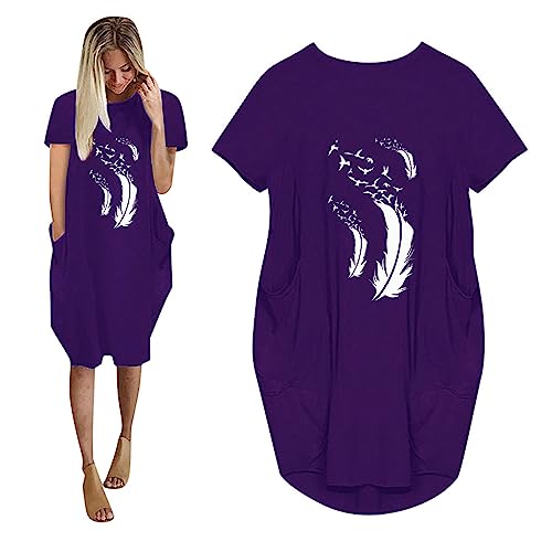 Perfectbot Women's Casual Loose Fitting Short Sleeved Sunflower Printed V-Neck Dress Dress Independence Day #TOP9